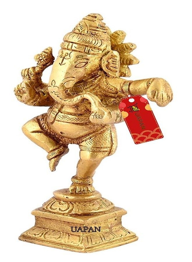 UAPAN Brass Dancing Ganesha Idol, Pooja Pooja Temple Daily Worship 100% Brass Material I Ganesh Brass Idol (Small,Ganesh) - Image 2